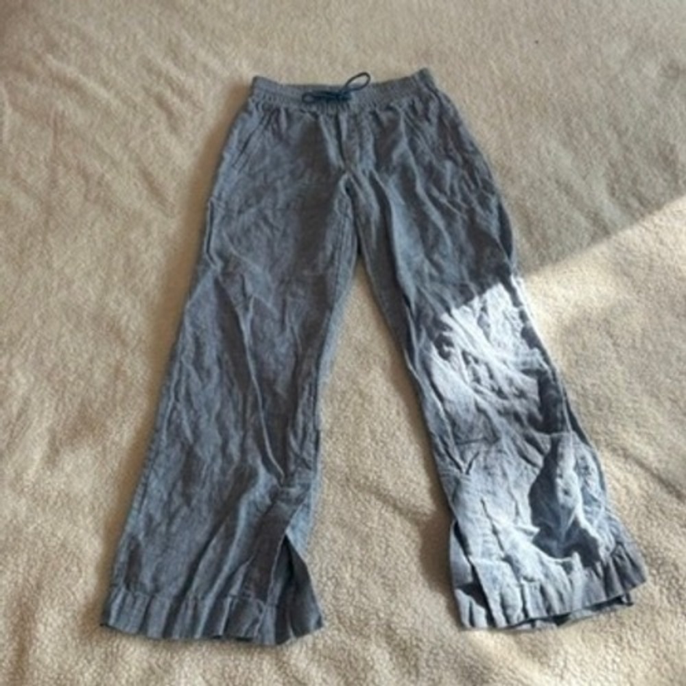 Athleta Retreat Blue 100% Linen Slit Hem Pull On Pants Women's 0